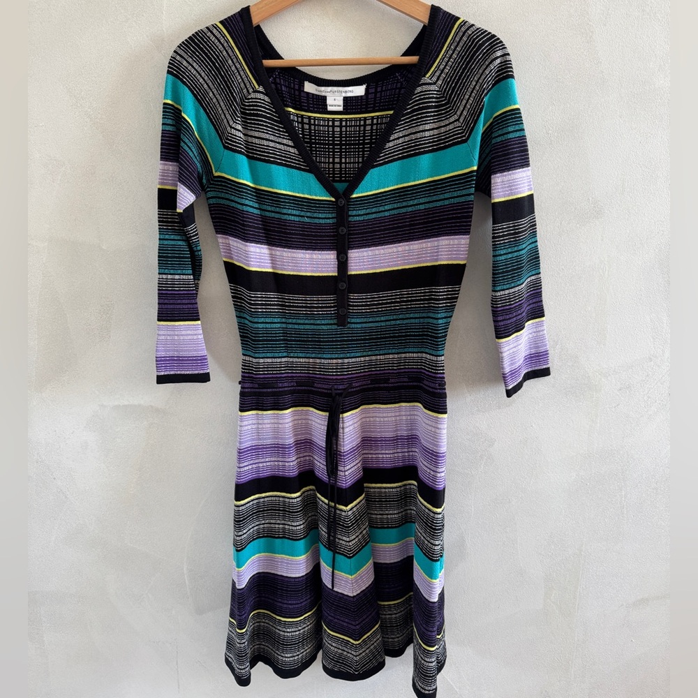Diane Von Furstenberg - Multicolor Striped Fit and Flare Mini Dress - Size S